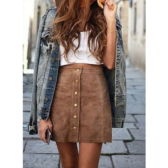 Honey Punch Dresses & Skirts - Honey Punch Suede Button Skirt